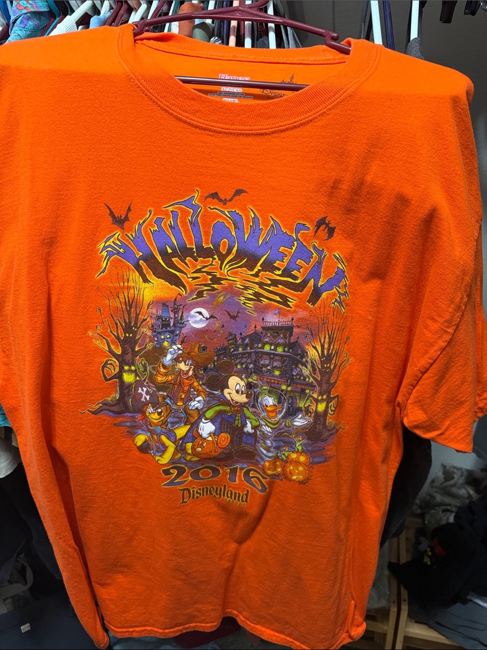 Disney Orange Halloween Graphic Tee with Multicolor Print